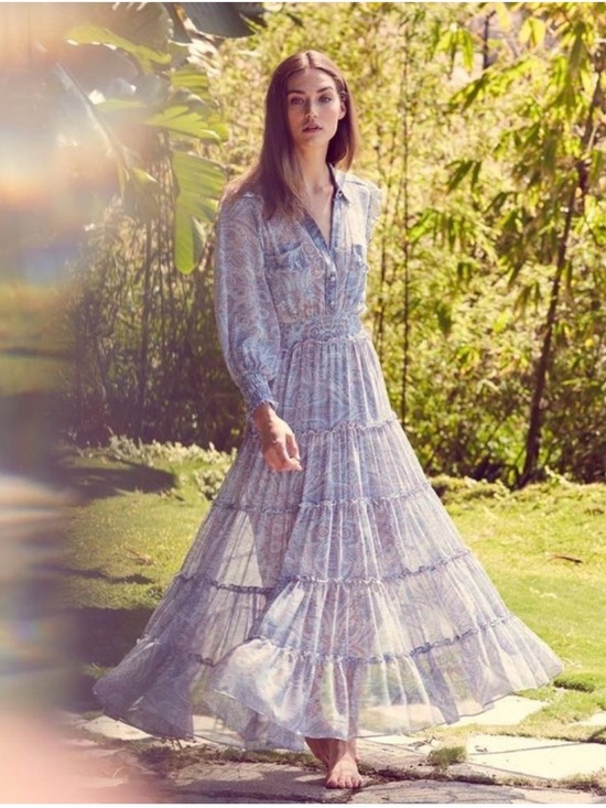 Dresses & Skirts - Light Blue Paisley Maxi Dress with Tiered Skirt